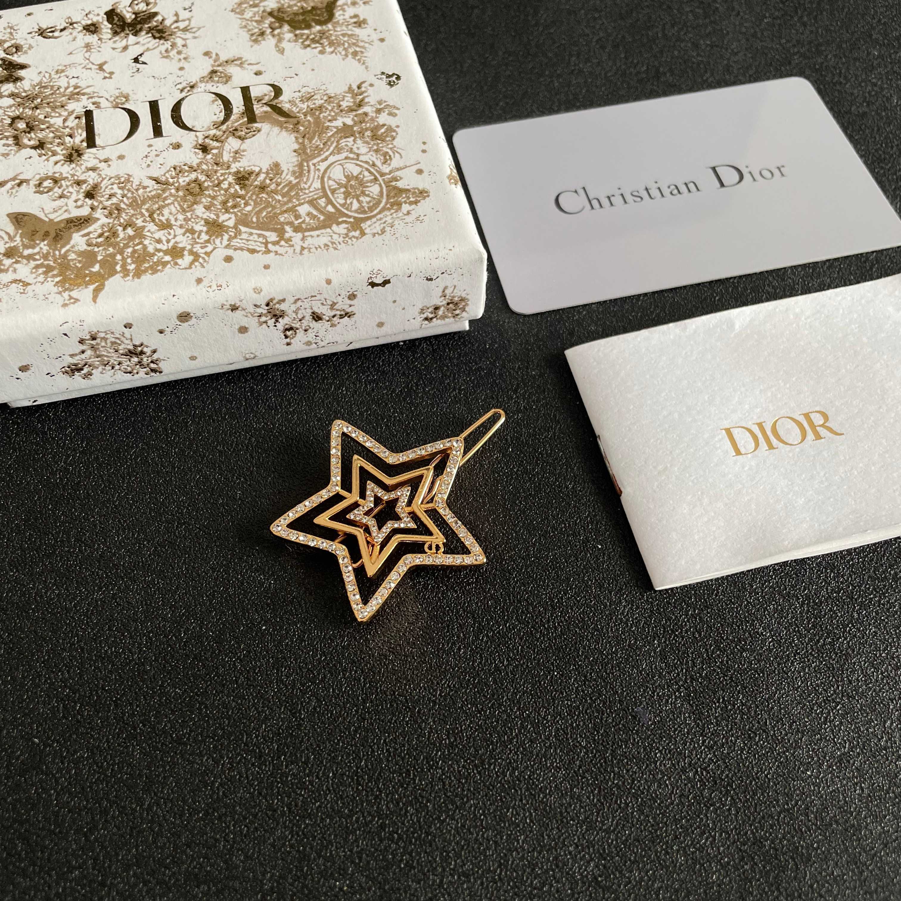 Dior Gold Star Hair Clip with Rhinestones
